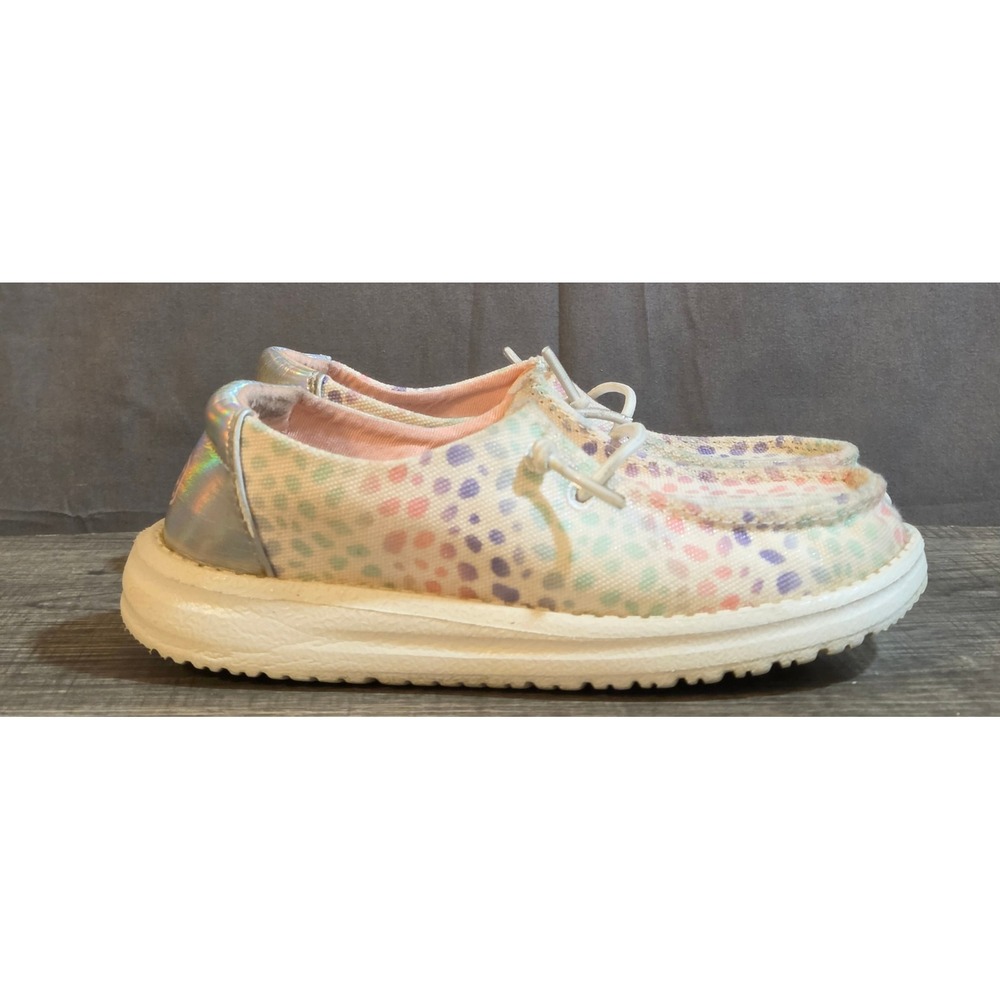 Hey Dude Wendy Iridescent Leo Slip On Shoes Youth Size C12 White Multicolor